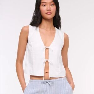Abercrombie & Fitch White Tie-Front Linen Vest